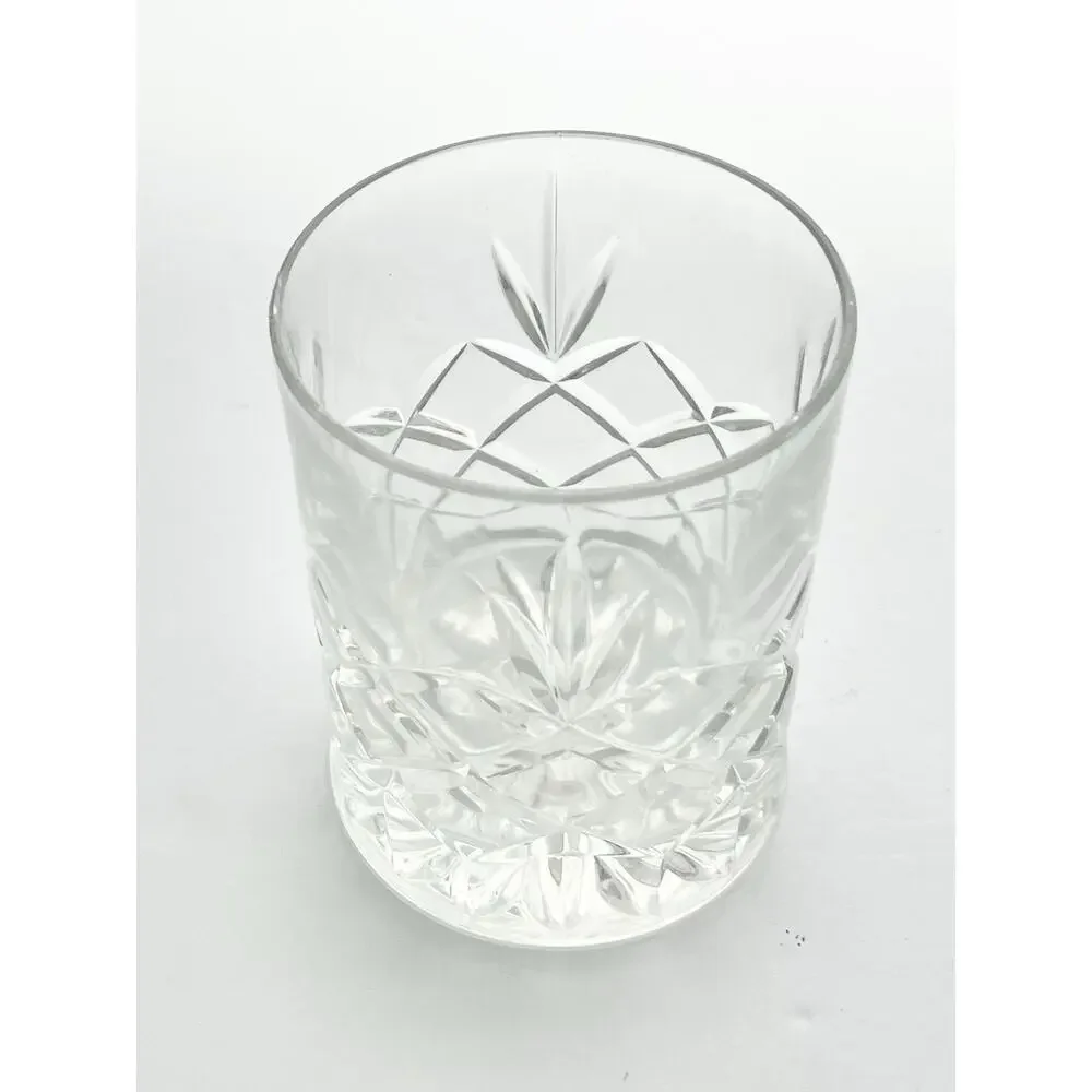 Vintage 4 Crystal Cocktail Old Fashioned Tumbler Glasses 4” 10oz Fan & X Cuts
